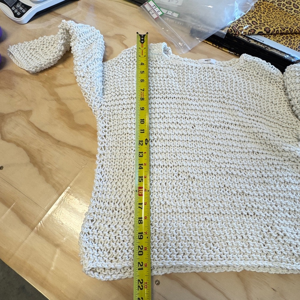 Mikoh Mehetia Top Medium Heavyknit Cotton Oversized Crewneck Sweater Open Knit - Picture 12 of 14